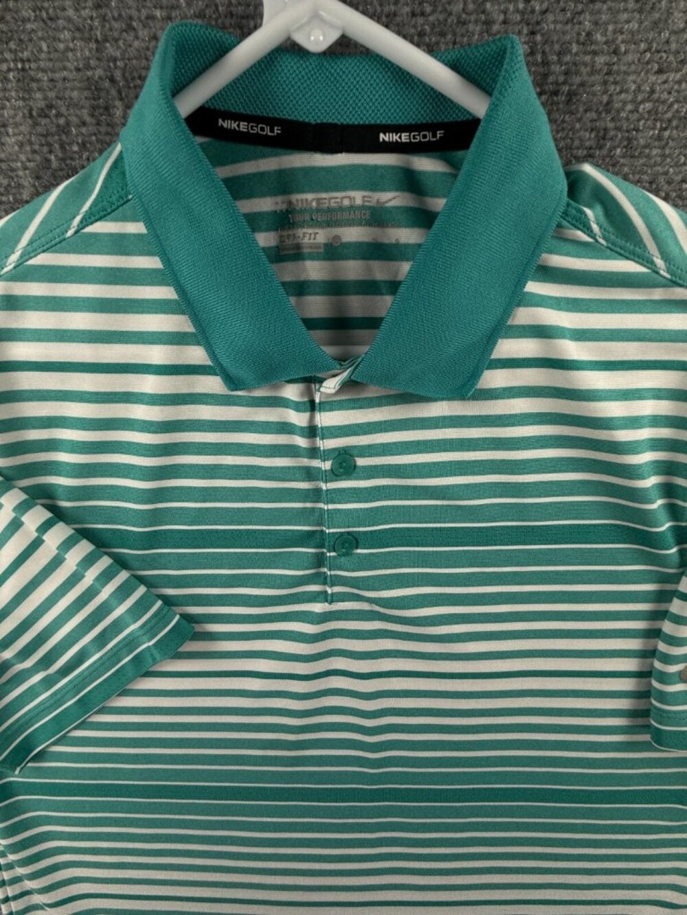 Nike Golf Polo Striped Blue/green Short Sleeve Large Tour Performance Stretch